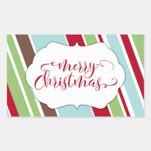 Rode Kersttypografie met diagonale strepen Rechthoekige Sticker