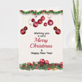 Rode Kerstversiering Feestelijke Groet Feestdagen Kaart (Voorkant)