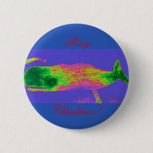 Rode kerstvinvis, groene knop ronde button 5,7 cm