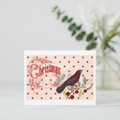 Rode kerstvogel feestdagenkaart (Staand voorkant)