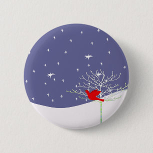 Rode kerstvogel ronde button 5,7 cm