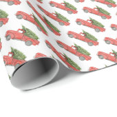 Rode Kerstwagen Boerderij Fresh Trees Cadeaupapier (Rol Hoek)