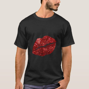 Rode Kissing Lipstick Glitter Lippen Kus Rode Lipp T-shirt