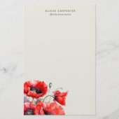 Rode Klaproes Bloemige Monogram Briefpapier (Voorkant)