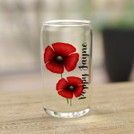 Rode klaproos bloemen aangepaste naam kan glas