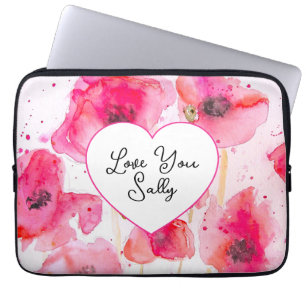 Rode Klaproos Bloemen Bloemrijk Aquarel Echtgenote Laptop Sleeve