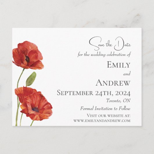 Rode klaproos bloemen minimalistische Waterverf br Uitnodiging Briefkaart (Voorkant)