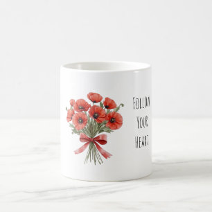 Rode klaproos bloemen strik koffiemok