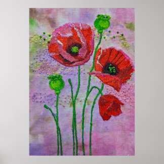 Rode klaproos bloemen textiel kunstprint | Kleurri Poster