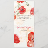 Rode klaproos bloemenbruiloft menu (Achterkant)