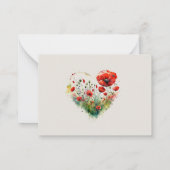 Rode klaproos bloemenmonogram notitiekaartje (Achterkant)