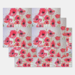 Rode klaproos bloemenpatroon papieren feestbord inpakpapier vel
