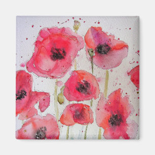 Rode Klaproos bloemig Bloem Patroon Papier Feestbo Magneet