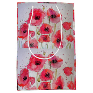 Rode klaproos bloemig bloempatroon papieren feestb medium cadeauzakje