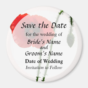 Rode Klaproos en Knop Save the Date Magneet