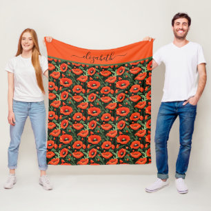 Rode Klaproos Klaprozen Bloemen Bloemstuk Groen Fleece Deken