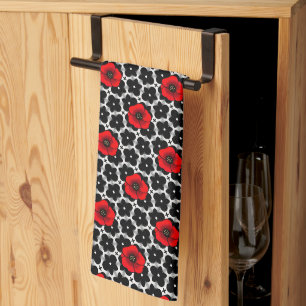 Rode Klaproos op Goth Bloemen Theedoek