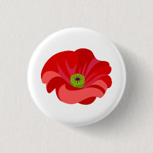 Rode klaproos op wit ronde button 3,2 cm