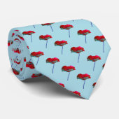 Rode klaproos patroon op luchtblauw stropdas (Opgerold)