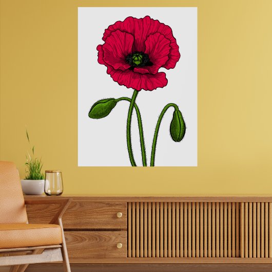 Rode klaproos tekening poster (Woonkamer 2)