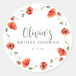 Rode klaproos tuin bloemen bruiloft krans ronde sticker