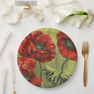 Rode Klaproos Tuin Picknick Papieren Borden Bordje