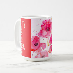 Rode klaproos waterverf vrouwenaam koffiemok