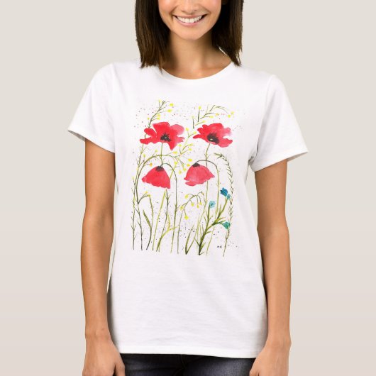 Rode klaproos Wildbloemen klaprozen bloemen T-shirt (Voorkant)