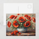 Rode klaproosbloemen in blauwe vaas briefkaart (Voorkant / Achterkant)