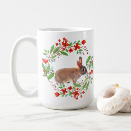 Rode klaprooskrans met konijn / lente stijl koffiemok