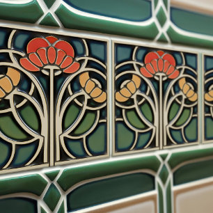 Rode klaprozen Art Deco Bloemendecoratie Art Nouve Tegeltje