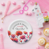 Rode klaprozen bloem bruiloft papieren bordje (Feest)