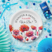 Rode klaprozen bloem bruiloft  papieren bordje (Feest)