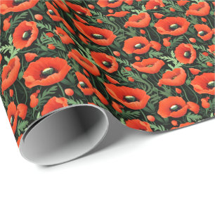 Rode klaprozen Bloemen Bloeiend Geboortegroet Cadeaupapier