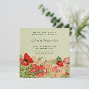 Rode klaprozen Bloemen Bloemrijke weide Baby Showe Kaart