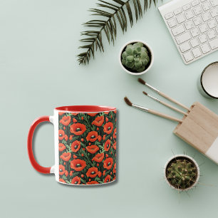 Rode klaprozen Bloemen Bloemstuk Groen Overal prin Mok