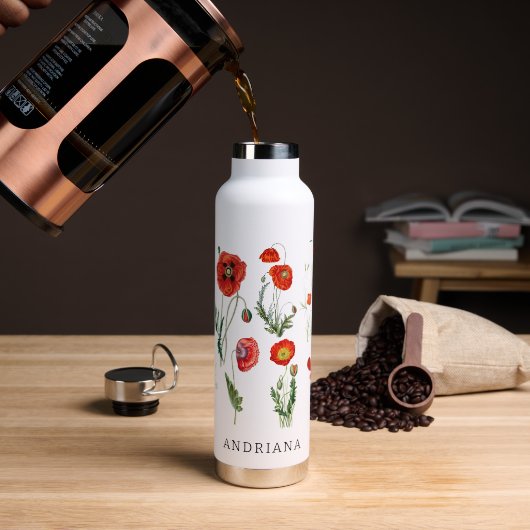 Rode klaprozen bloemen waterfles (Koffie)