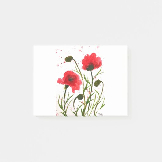 Rode klaprozen bloemen waterverf rustieke chic post-it® notes (Voorkant)