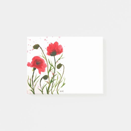 Rode klaprozen bloemen waterverf ruw chic post-it post-it® notes (Voorkant)