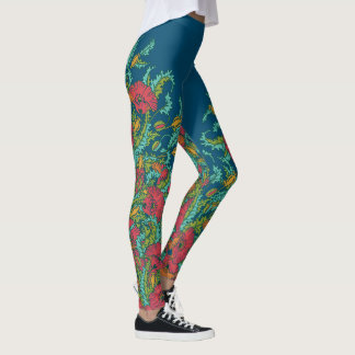 Rode klaprozen donkerblauw, botanisch, bloemig leggings