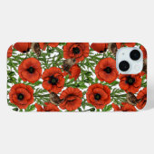 Rode klaprozen en wratten, groene bladeren op wit Case-Mate iPhone case (Achterkant (horizontaal))