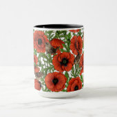 Rode klaprozen en wratten, groene bladeren op wit mok (Midden)