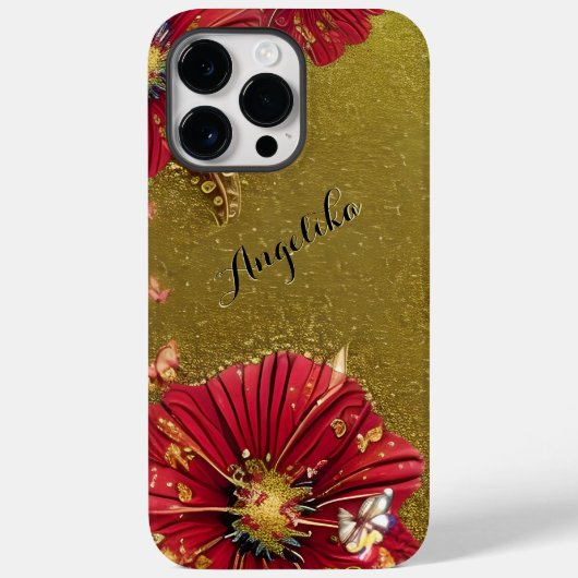 Rode klaprozen Goud glinstert Aangepaste naam Case-Mate iPhone Case (Achterkant)