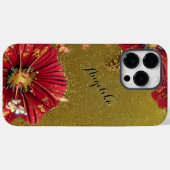 Rode klaprozen Goud glinstert Aangepaste naam Case-Mate iPhone Case (Achterkant (horizontaal))