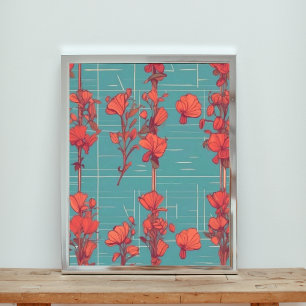 Rode klaprozen in bloei: een naadloos bloemenpatro foto afdruk