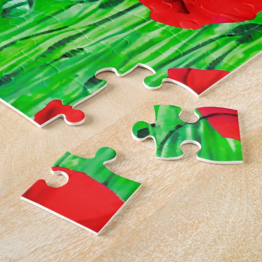 Rode klaprozen in een groen veld legpuzzel (Zijkant)