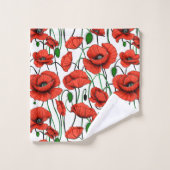 Rode klaprozen in een veld op wit bad handdoek (Wasdoekje)
