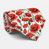 Rode klaprozen in een veld op wit stropdas (Opgerold)