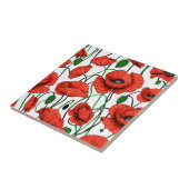 Rode klaprozen in een veld op wit tegeltje (Zijkant)