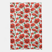 Rode klaprozen in een veld op wit theedoek (Verticaal)